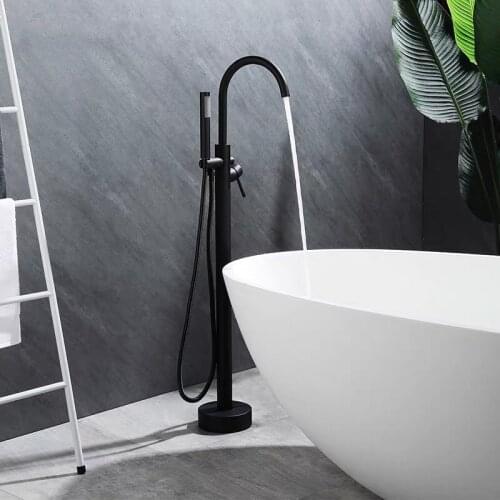 Black Bathtub Floor Stand Faucet Mixer Tap 360 Rotation Spout Freestanding Floor Bath Faucet with Handshower Bath Mixer Shower