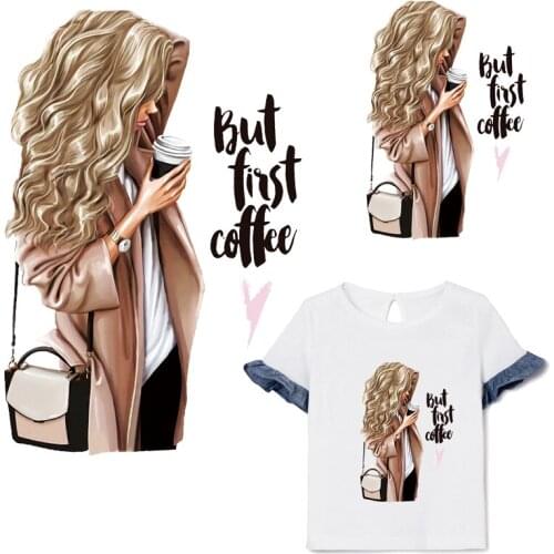Pulaqi Heat Transfer Patch Coffee Patches For Clothing lady Stickers On T-shirt Dress Easy Printing Patches On Clothes Appliques