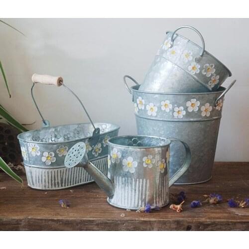 Flower Bucket Vintage Iron Bucket Vase Flower Pot Home Garden Balcony Decoration Plant Pots Container Office Desktop Flowerpot