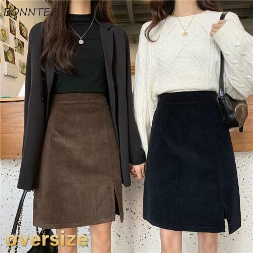 Skirts Women Korean Style Leisure Large Size 4XL Students Elegant Pure Color High Waisted Fashion Female Split Hipster Mujer Ins