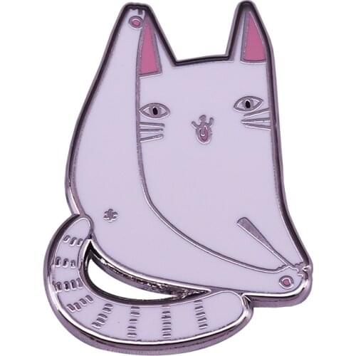 Funny playing sports white cat lapel pin cute illustration style art decor