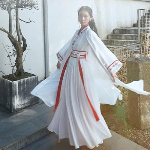 Three-piece Female White Hanfu Dress Skirt Chinese Style Fairy Hanfu Suit National Hanfu Festival Outfit Stage Dress SL5259