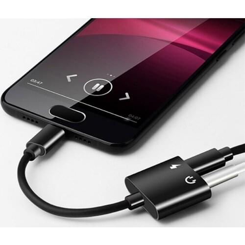2 in1 Type-C to 3.5mm Headphone Jack Adaptor/Connector Charger, Earphone Aux Audio & Charge Adaptor black