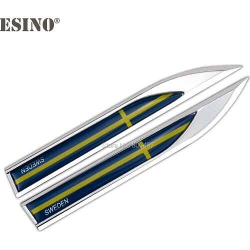 20 x Cool Fashion Car Body Fender Side Metal Chrome Zinc Alloy Knife Side 3D Flag of the Sweden Emblems Badges Decals Stickers