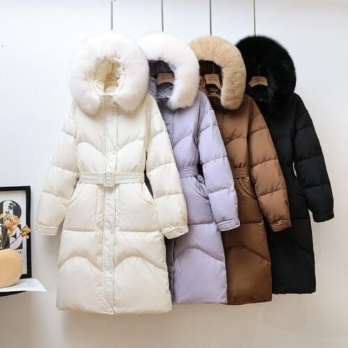2021 Winter Women Quilted Coat Padded Cotton Thick Long Faux Fur Collar Coat