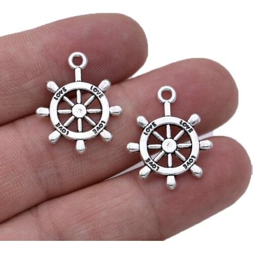 30Pcs Antique Silver Plated Love Rudder Charms Pendants for Jewelry Making Bracelet Earrings Necklace DIY Accessories Craft