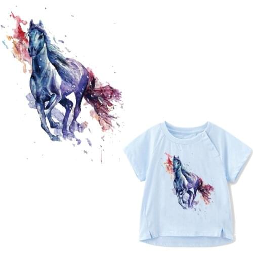 Watercolor Horse Patch Heat Transfer Vinyl Iron on Parches for Clothing DIY T-shirt Applique Washable Stickers on Clothes Press