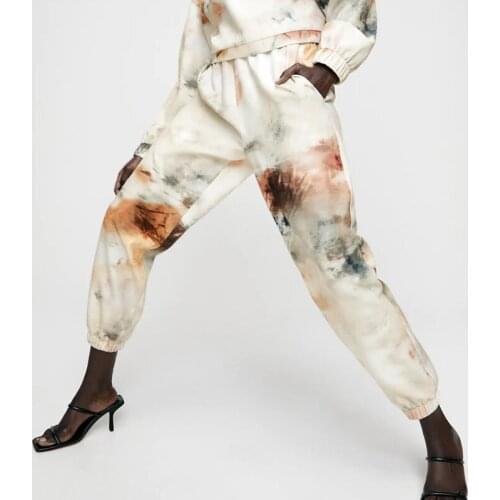 Hot new product ladies graffiti print trousers casual elastic waist loose long pants wide leg pants