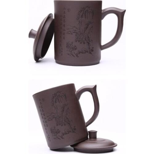 Yixing Teapot Lettering sand Capacity Purple Clay Tea Pot Cup Kettle Handmade Teacup Cup 485ml With cover Hand Shank