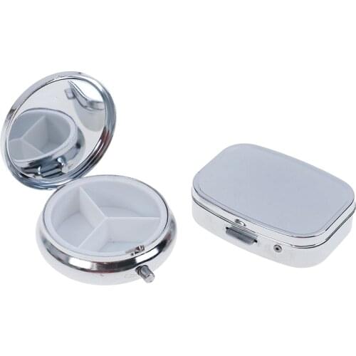 1Pc Small Metal Round Rectangular Silver Tablet Pill Box Container Medicine Case Portable Metal Holder Medicine New