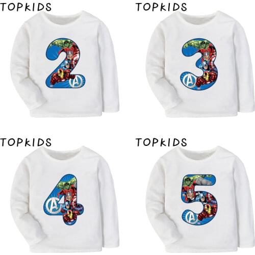 2021 Number 1~9 Birthday Custom Name Girls Shirts Long Sleeve Boys White T-shirts Funny Present Kids Autumn Clothes,LKP2429