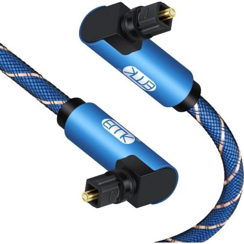 EMK Dual 90 Degree Right Angle Optical Audio Cable Toslink Cable Nylon Braided Digital Audio Optical Fiber Cable for SoundBar TV