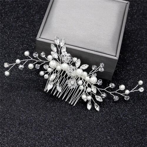 European Style Leaves Wedding Hair Accessories Pearl Crystal Flower Bridal Hair Comb