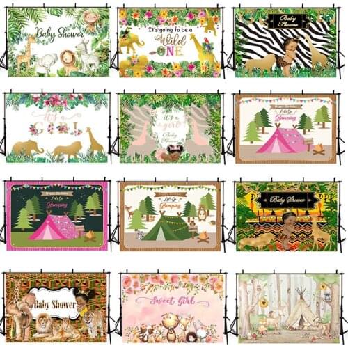 DAWNKNOW Customize Baby Shower Photography Background Backdrop Animals Jungle Tapestry Children Party Decoration Photo Studio
