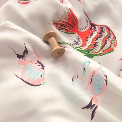Quality silk wadding fabric Tropical fish tissu dress long pants bedding fabrics