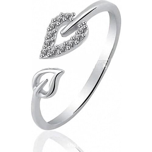 10pcs/lot 2019 New Silver Ring Zircon Inlay Leaves Retro Women Couple Rings Opening Adjustable Fashion Jewelry Accessories