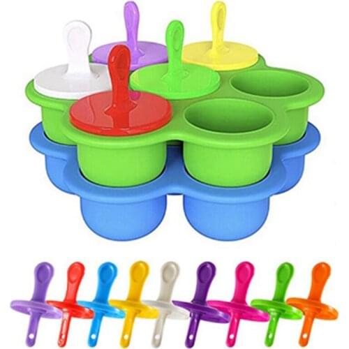 2Pcs 7 Cavity DIY Popsicle Mold Mini Silicone Popsicle Mold Lollipop and Ice Cream Mold Baby Food Storage Container