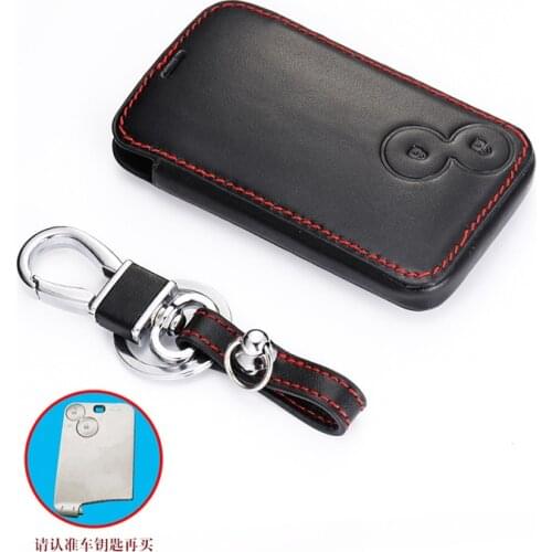 Leather Car Key Case keychain For Renault Laguna Espace 2 Buttons Smart Keyless Remote Fob Protection Cover Keychain Bag