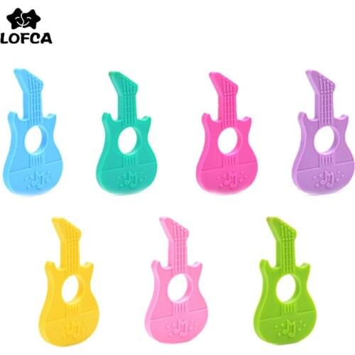 LOFCA 1PC Silicone Guitar Teether BPA Free Baby Chewable Silicone Pendants Necklace Baby Teething Toys Pacifier Chain Necklace