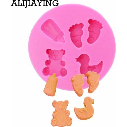 M0772 Baby Shower Party stroller hand bottle Bear duck foot silicone mold chocolate fondant cake decoration baking DIY tool