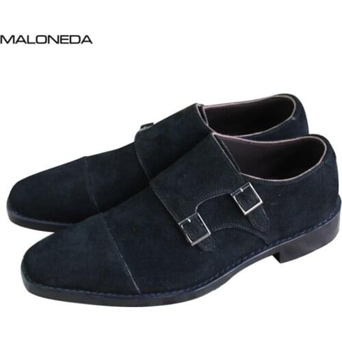 MALONEDA Bespoke Genuine Cow Suede Leather Mens Casual Comfortable Monk Strap Shoes Loafers Slip On with Goodyear Welted
