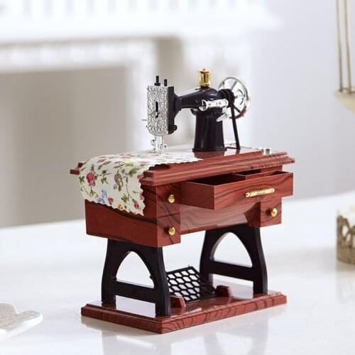 Sewing Machine Shape Mini Music Box Vintage Hand Cranked Mechanism Table Desk Decoration Mothers Day Birthday Gift