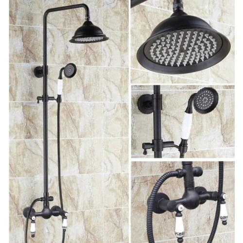8.2" inch shower Head Oil Rubbed Bronze Dual Ceramics Handles Wall Mounted Bathroom Rainfall Shower Faucet Set Mixer Tap ars511
