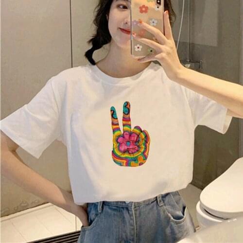 2021 New Women T Shirt Fashion Summer Short Sleeve Graphic Tshirt Oversized Ullzang Streetwear for Girl Ladies Female White Tee