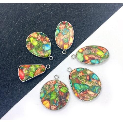 Natural Stone Turquoise Pendant Necklace Jewelry Irregular Oval Electroplating Process DIY Making Earrings Accessories Charm