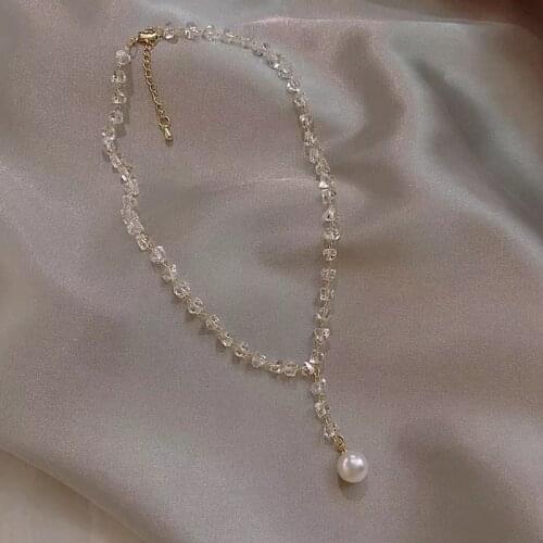 Fashion Beautiful Goddess crystal Pearl Necklace For Women Bride Glass Collarbone neck chain Short Necklace Wedding Jewelry