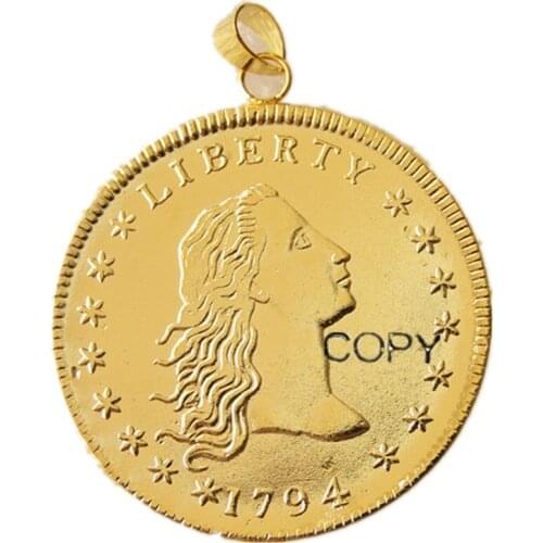 P(21)Coin Pendant US 1794 Flowing Hair Necklace Gold Plated Coin Fashion Jewelry