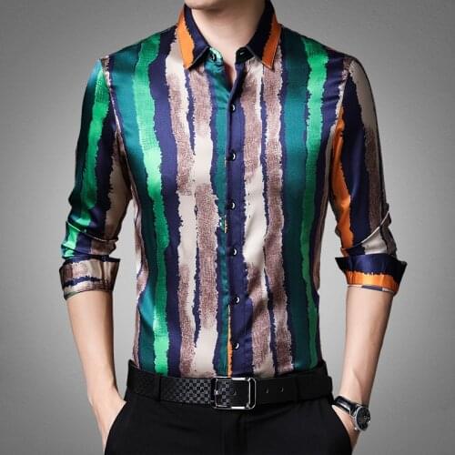 Multicolor Striped 100% Real Silk Mens Shirts Large Sizes Fashionable Man Work Oversize Costume Husband Father Gift Mens Blouse
