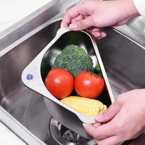 304 Stainless Steel Sink Drainer Basket Triangular Strain Drain Basket Fruit Vegetable Leftover Filter Storage Rack Kitchen Tool