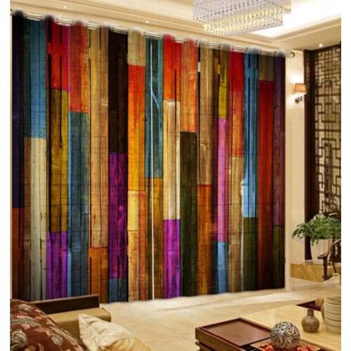 Modern Retro colors Blackout 3D Curtain For Living room Bedroom Printed wood Fashion Window Curtains Decoration