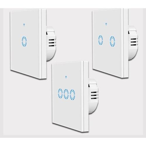 Tuya WiFi Light Touch Sensor Switch work with or No Neutral Wire 1/2/3gang EU/ UK Smart Wall Switch works for Alexa, Google Home