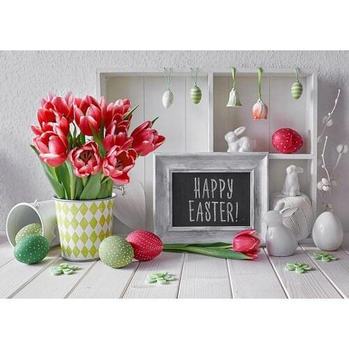 Tulip Easter Eggs Rabbit Photographic Backdrop Vinyl Cloth Backgrounds for Baby Children Family Party Photoshoot Photo Studio