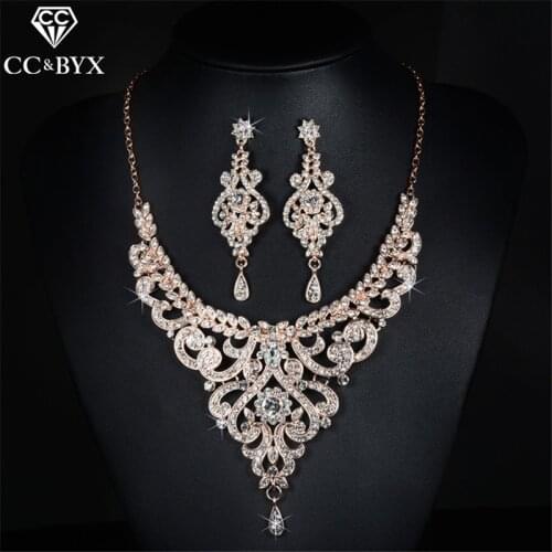 Vintage Jewelry Earring and Necklace Bridal Wedding Jewelry Sets Shinestone Crystal CZ Luxurious Party Accessories D020