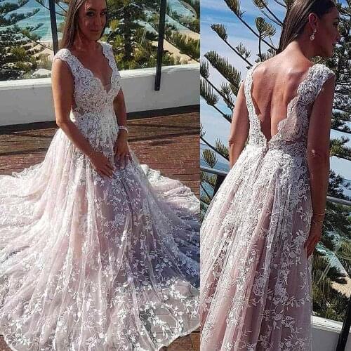 V-Neck Lace A-Line Wedding Dresses Sleeveless Backless Bridal Gowns Customized Vintage Garden Bride Dress Robe De Novia
