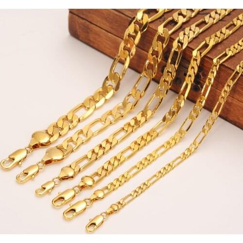 Gold Necklace For Men Women boy Figaro Rope Snake Curb Link Chain Necklace Men 2018 Fashion Jewelry 8-19-24inch Christmas gift