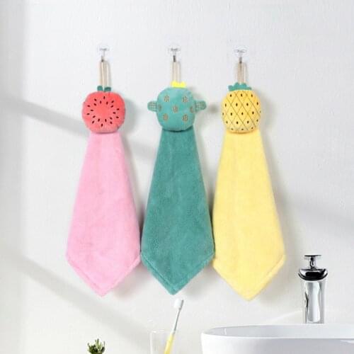 1PC Kitchen Cloth Absorbent Non-Linting Rags Cartoon Fruit Hanging Dishcloth Fluffy Dry Hand Toilet Cute Towel Bathroom Towel