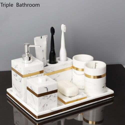 Nordic Bathroom Toiletry Set Resin Liquid Soap Dispenser Toothbrush Holder Mouth Cup Cotton Swab Box Soap Dish Tray Accessories