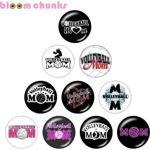 Volleyball MOM 10pcs mixed 12mm/18mm/20mm/25mm photo Round glass cabochon demo flat back Making findings S1358