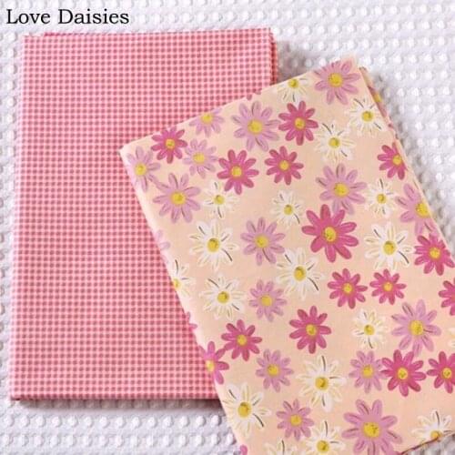 100% cotton twill pastoral beige with purple pink white sunflowers floral check fabric for DIY kids apparel dress handwork decor