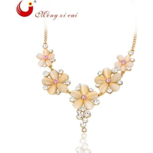 2015 Fashion Necklaces for women Colgantes Mujer Opal Flower Necklace Bijoux Femme Rhinestones Necklaces Joias T1474