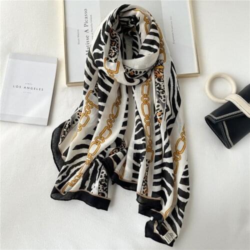 2021 Luxury Scarf Headband Brand Shawls Chain Print Cotton Women Pashmina Hijab Wraps Ladies Beach Stoles Foulard Bufanda