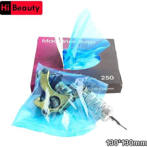 250pcs/bag Disposable Hygiene Tattoo Clip Cord Bag Plastic Blue Tattoo Machine Clip Cord Sleeve Cover Bag Size 13 x 13 CM
