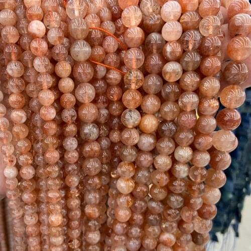 6-10mm Natural Gold Sunstone Beads 15'' Round Orange DIY Stone Loose Beads For Jewelry Making Beads Women Bracelet Necklace Gift