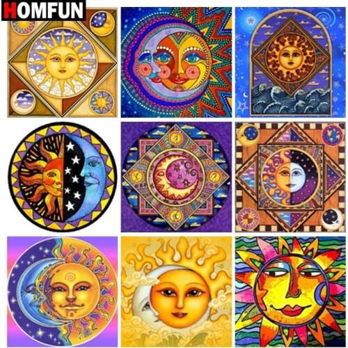HOMFUN Diy 5d Diamond Painting "Cartoon sun moon scenery" Cross Stitch Square Round Diamond Embroidery Handwork Rhinestone Art