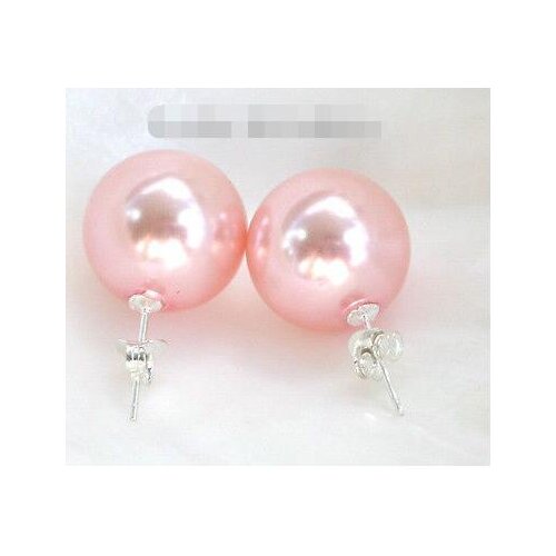 Free shipping Hot selling shipping********big 14mm round pink sea shell pearls earrings