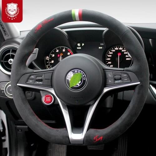Real Alcantara hand-stitched steering wheel cover for Alfa Romeo Giulia Stelvio Auto parts Grip Cover car accessories